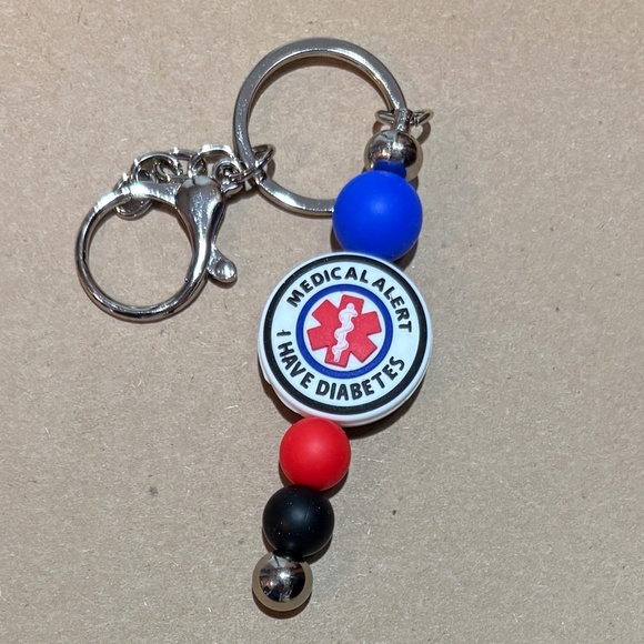 Silicone Bead Keychain - Medical Alert Diabetic - Picture 1 of 2